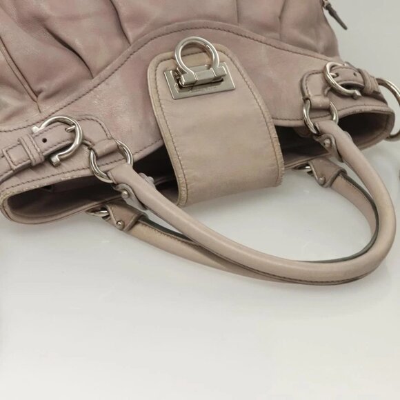 Salvatore Ferragamo Gancini Hand Bag Leather 2way Purple Silver Auth - Picture 12 of 16